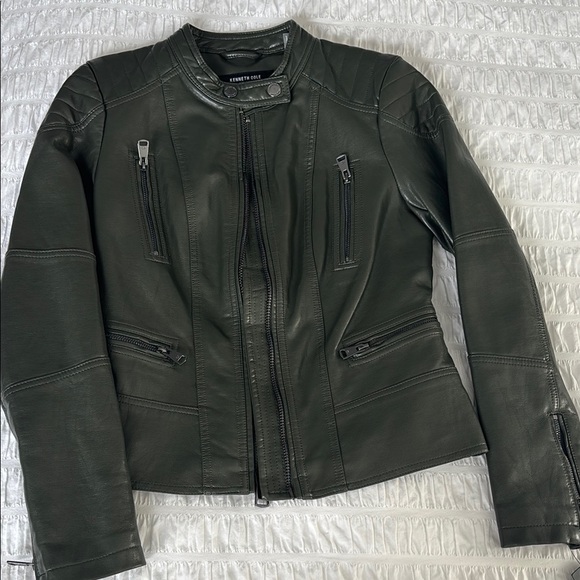Women's Army Green Vegan Leather Jacket Kenneth Cole XS - Picture 11 of 11